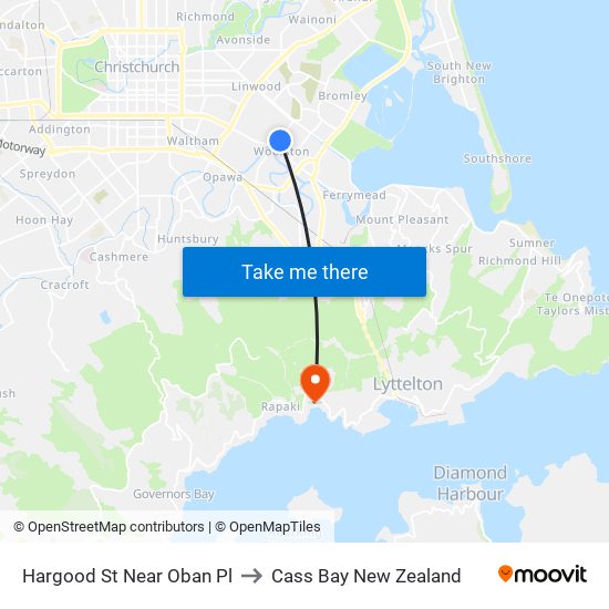Hargood St Near Oban Pl to Cass Bay New Zealand map