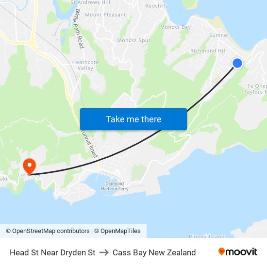 Head St Near Dryden St to Cass Bay New Zealand map