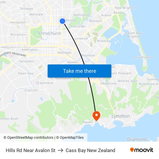 Hills Rd Near Avalon St to Cass Bay New Zealand map