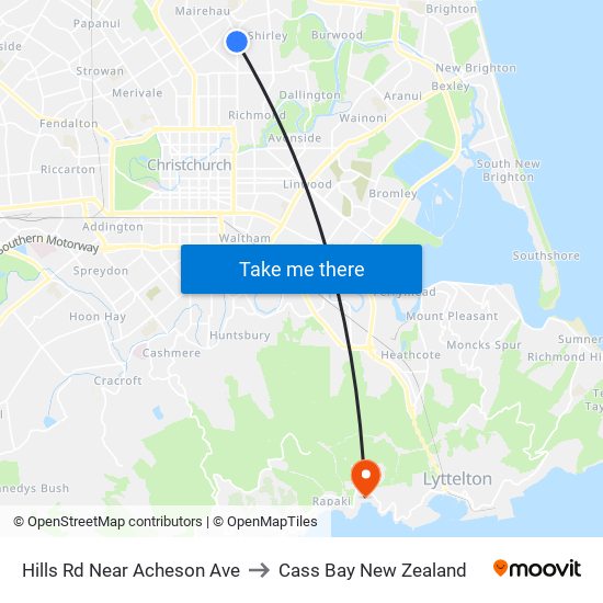 Hills Rd Near Acheson Ave to Cass Bay New Zealand map