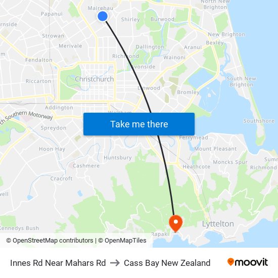 Innes Rd Near Mahars Rd to Cass Bay New Zealand map