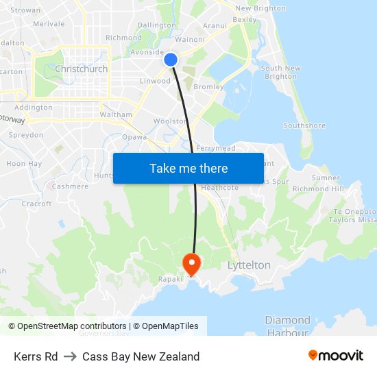Kerrs Rd to Cass Bay New Zealand map