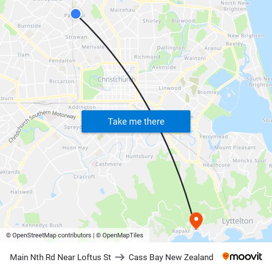 Main Nth Rd Near Loftus St to Cass Bay New Zealand map