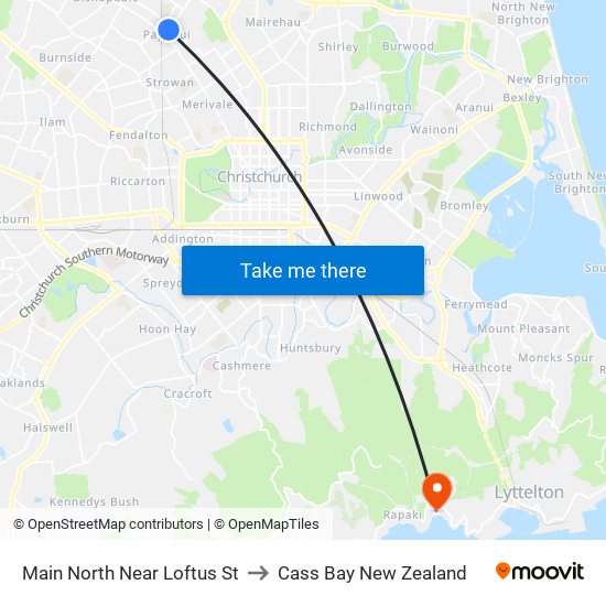 Main North Near Loftus St to Cass Bay New Zealand map