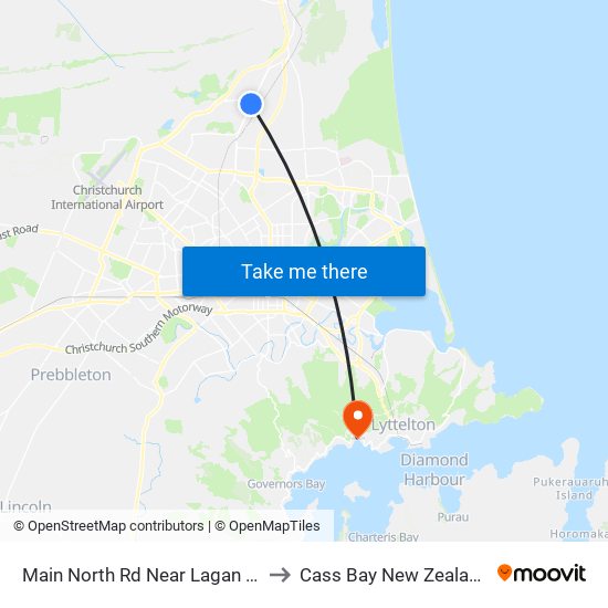 Main North Rd Near Lagan St to Cass Bay New Zealand map