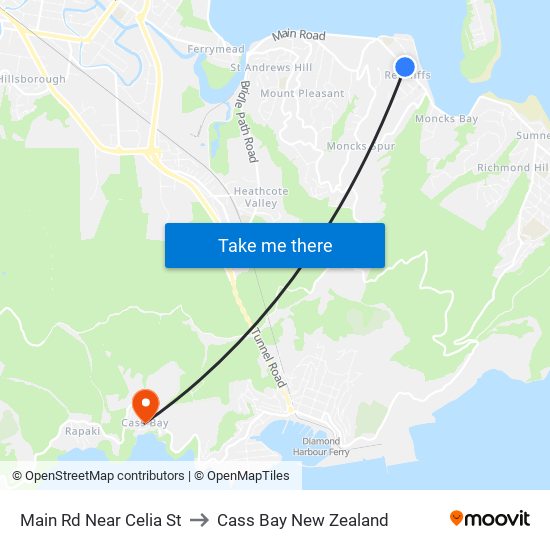 Main Rd Near Celia St to Cass Bay New Zealand map