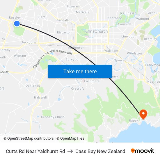 Cutts Rd Near Yaldhurst Rd to Cass Bay New Zealand map
