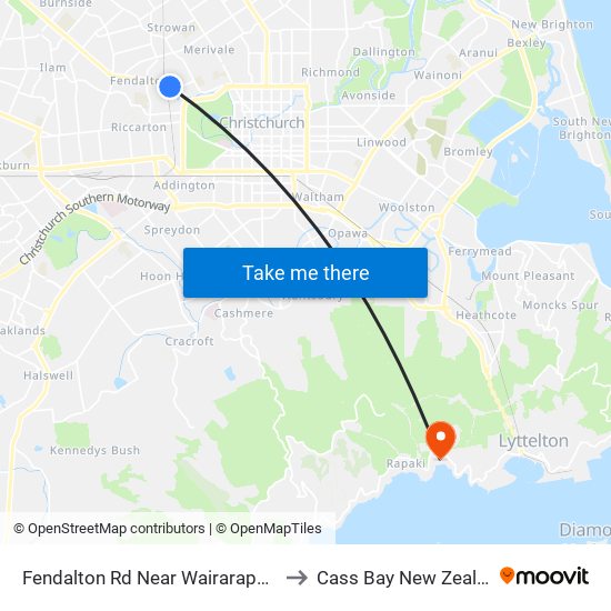 Fendalton Rd Near Wairarapa Tce to Cass Bay New Zealand map