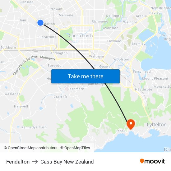 Fendalton to Cass Bay New Zealand map