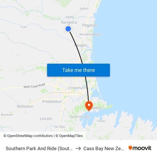 Southern Park And Ride (South Belt) to Cass Bay New Zealand map