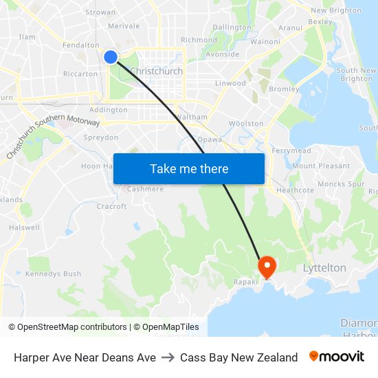 Harper Ave Near Deans Ave to Cass Bay New Zealand map