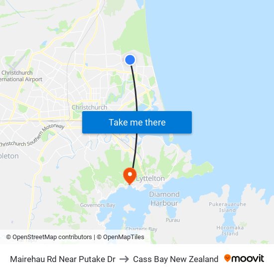 Mairehau Rd Near Putake Dr to Cass Bay New Zealand map