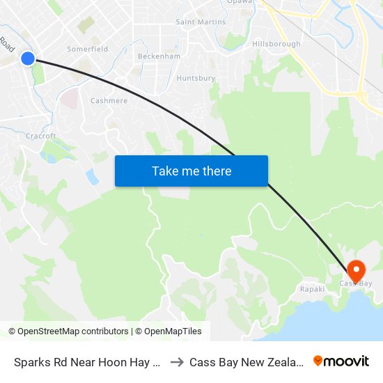 Sparks Rd Near Hoon Hay Rd to Cass Bay New Zealand map