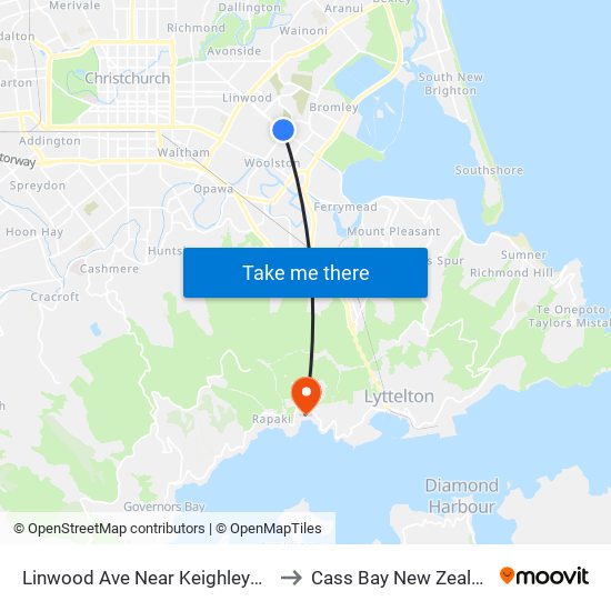 Linwood Ave Near Keighleys Rd to Cass Bay New Zealand map