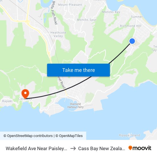 Wakefield Ave Near Paisley St to Cass Bay New Zealand map