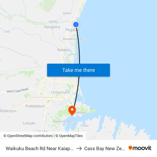 Waikuku Beach Rd Near Kaiapohia Rd to Cass Bay New Zealand map