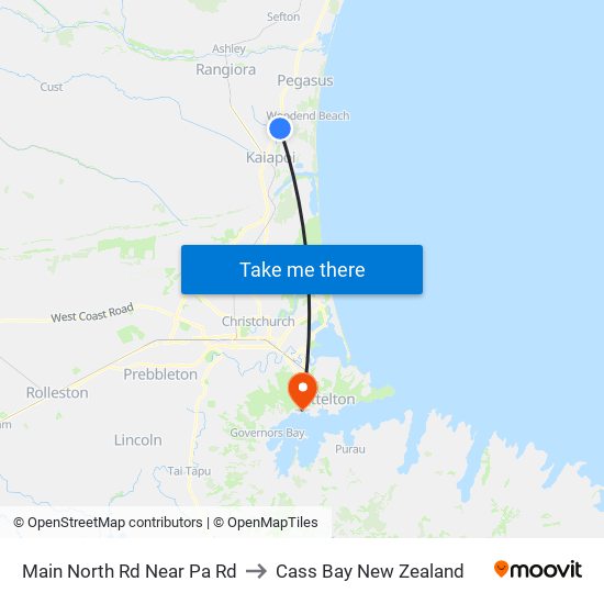 Main North Rd Near Pa Rd to Cass Bay New Zealand map