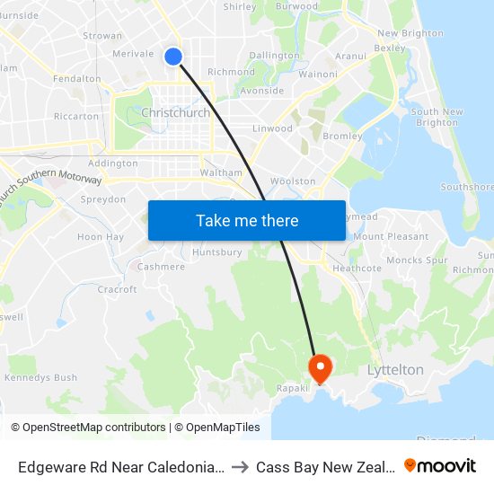 Edgeware Rd Near Caledonian Rd to Cass Bay New Zealand map