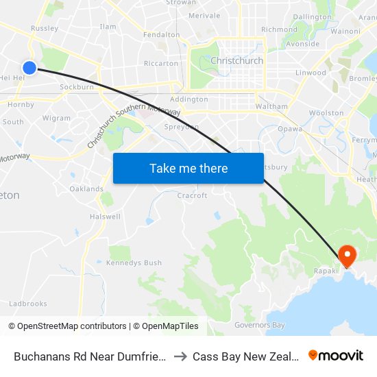 Buchanans Rd Near Dumfries Dr to Cass Bay New Zealand map