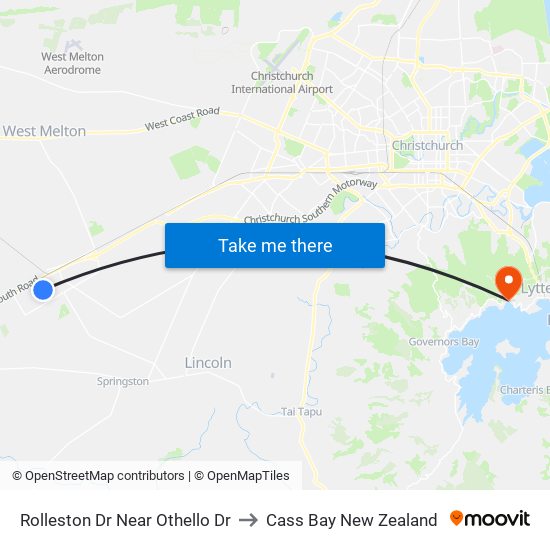 Rolleston Dr Near Othello Dr to Cass Bay New Zealand map