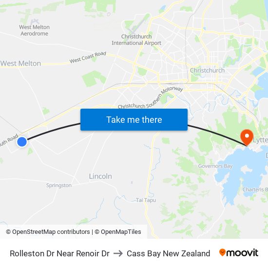 Rolleston Dr Near Renoir Dr to Cass Bay New Zealand map