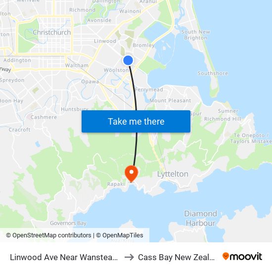 Linwood Ave Near Wanstead Pl to Cass Bay New Zealand map