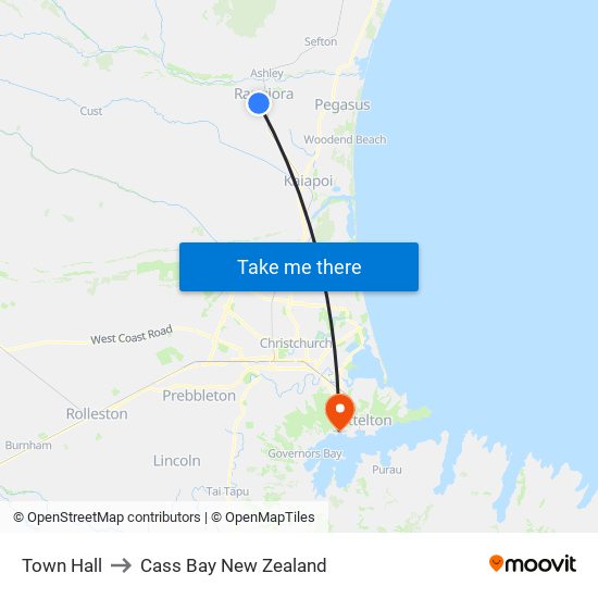 Town Hall to Cass Bay New Zealand map