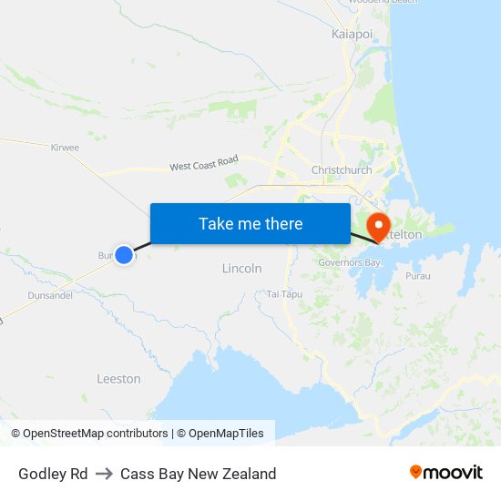 Godley Rd to Cass Bay New Zealand map