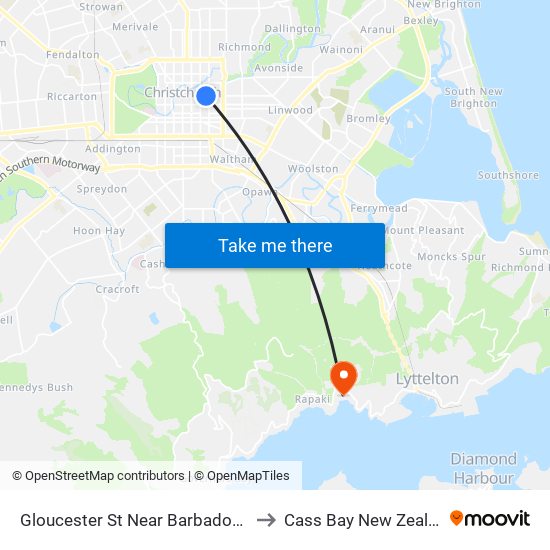 Gloucester St Near Barbadoes St to Cass Bay New Zealand map