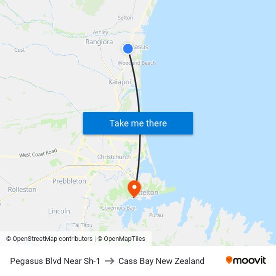 Pegasus Blvd Near Sh-1 to Cass Bay New Zealand map