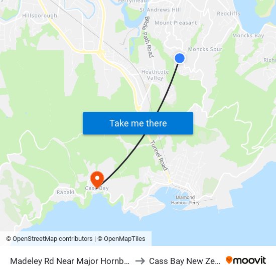 Madeley Rd Near Major Hornbrook Rd to Cass Bay New Zealand map