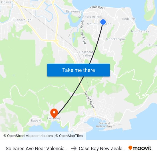 Soleares Ave Near Valencia Ln to Cass Bay New Zealand map