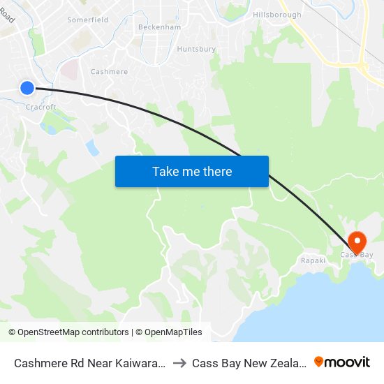 Cashmere Rd Near Kaiwara St to Cass Bay New Zealand map