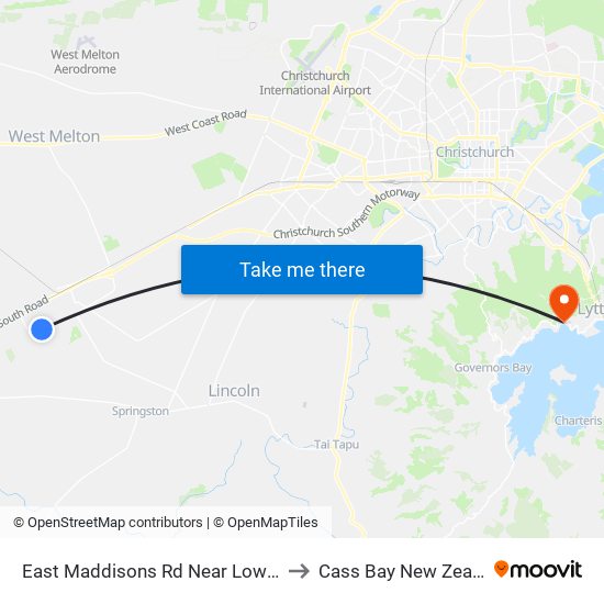 East Maddisons Rd Near Lowes Rd to Cass Bay New Zealand map