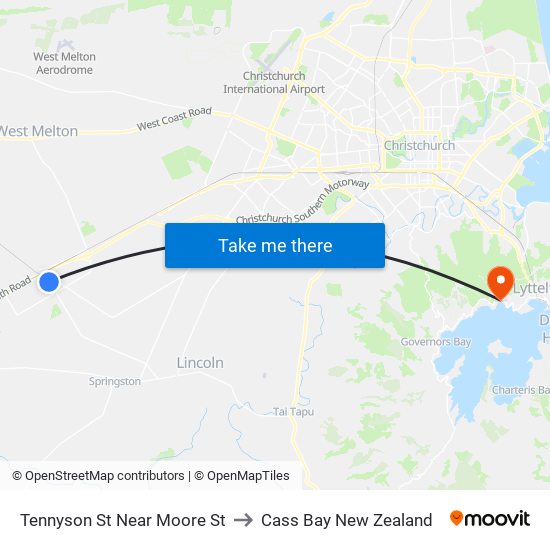 Tennyson St Near Moore St to Cass Bay New Zealand map