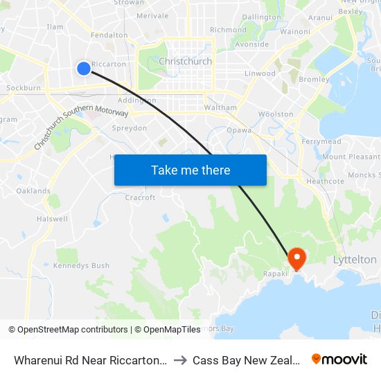 Wharenui Rd Near Riccarton Rd to Cass Bay New Zealand map