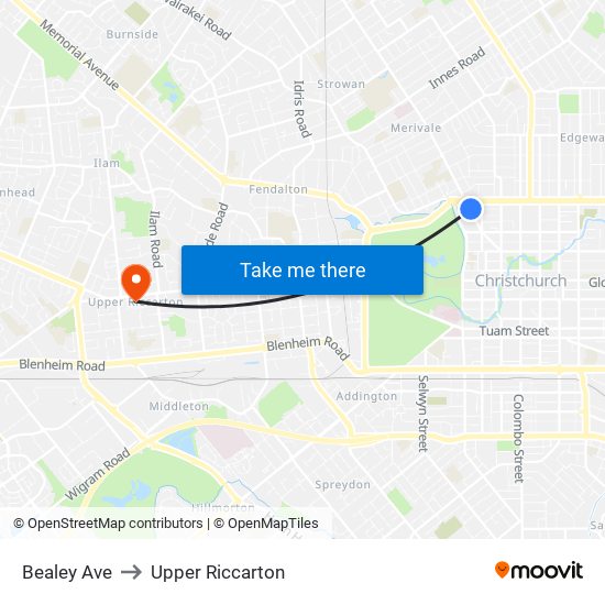 Bealey Ave to Upper Riccarton map