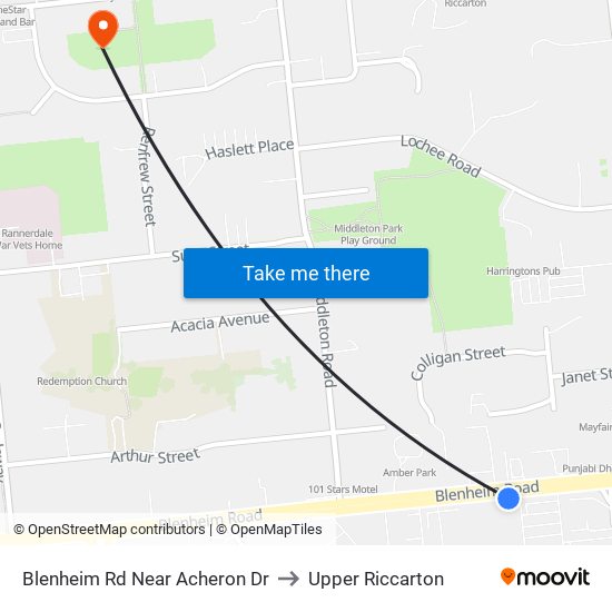 Blenheim Rd Near Acheron Dr to Upper Riccarton map