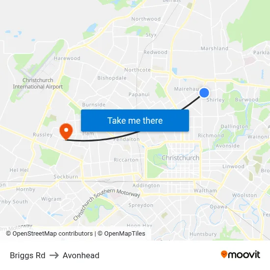 Briggs Rd to Avonhead map