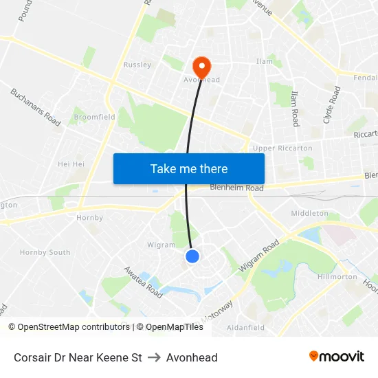 Corsair Dr Near Keene St to Avonhead map