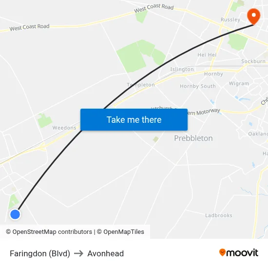 Faringdon (Blvd) to Avonhead map