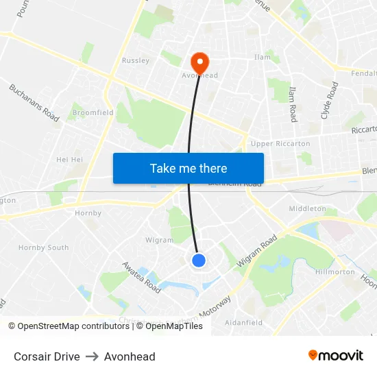 Corsair Drive to Avonhead map