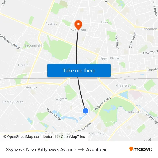 Skyhawk Near Kittyhawk Avenue to Avonhead map