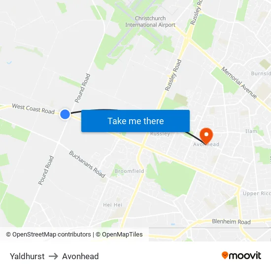 Yaldhurst to Avonhead map