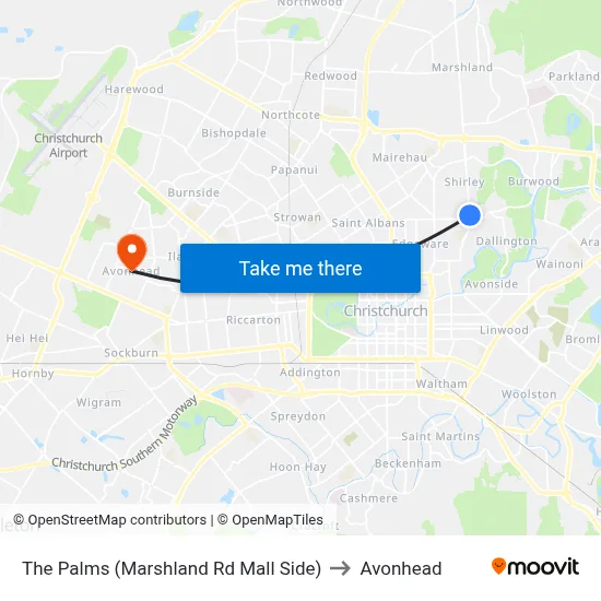 The Palms (Marshland Rd Mall Side) to Avonhead map