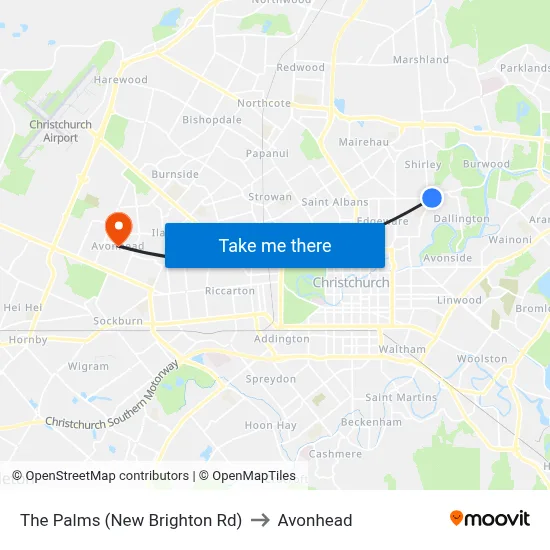 The Palms (New Brighton Rd) to Avonhead map