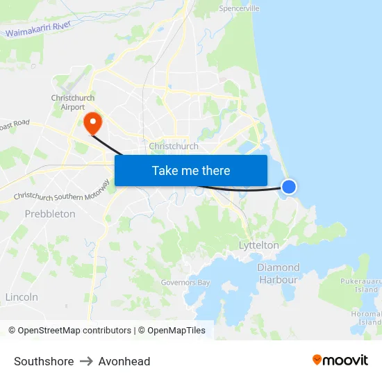 Southshore to Avonhead map