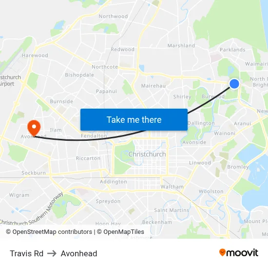 Travis Rd to Avonhead map