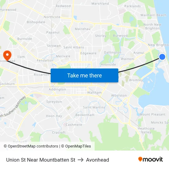 Union St Near Mountbatten St to Avonhead map
