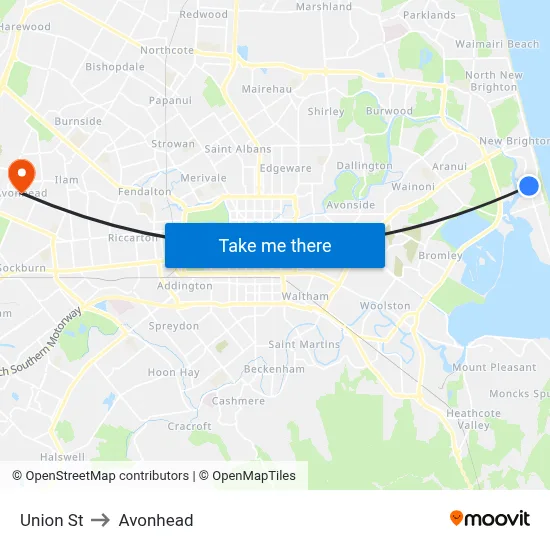 Union St to Avonhead map